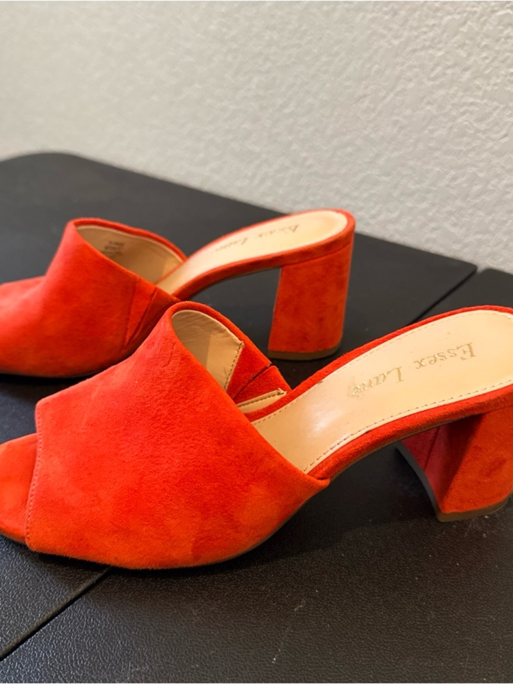 Essex Lane Bright Orange Suede Open-Toe Block Heel Mules